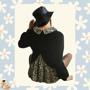 Anthropologie Maeve Layered Twofer Sweater, Black, Sz Sm